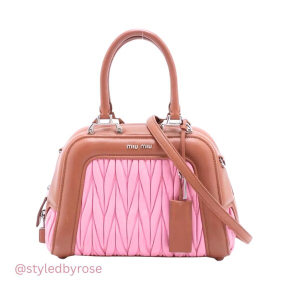 Miu Miu Handbags - AUTHENTICATED Miu Miu Matelasse Pink Brown Bowler Bag with Box + Authentication